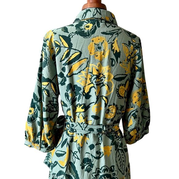 Figuerao & Flower Womens Long Sleeve Floral Button-Up Midi Dress Green/Yellow Si - Picture 5 of 11